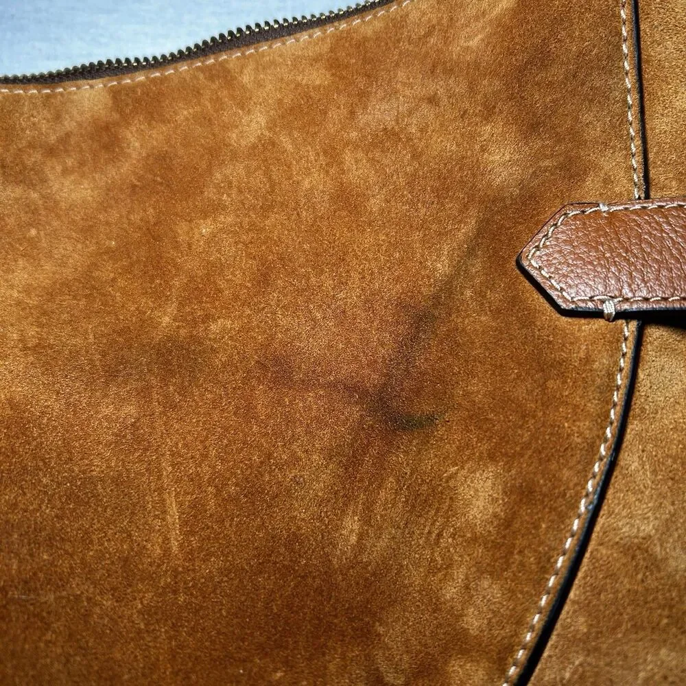 Fossil Harwell hobo bag in brown suede, buckle detail